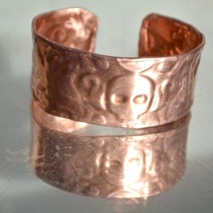 Mens Copper Embossed Cuff Bracelet Skull Handmade